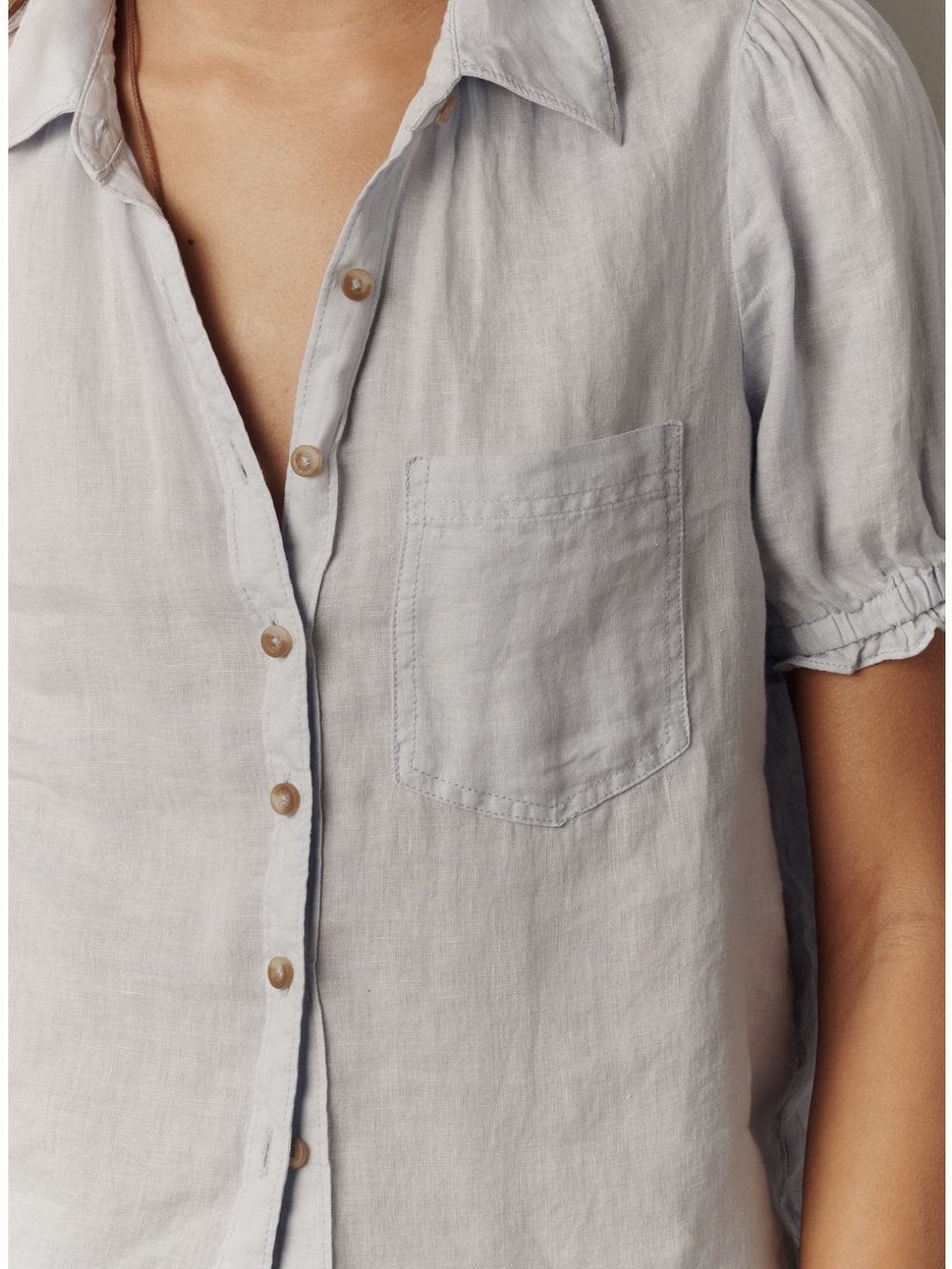 Pilcro Aly 100% Linen Puff Sleeve Blouse - Picture 3 of 9